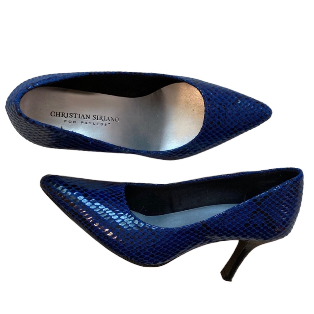 Christian Siriano Blue Snakeskin Pointed Toe Heels